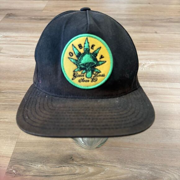 Obey Black SnapBack Mushroom Hat Good Times Since 89 Patch One Size Cap Street - Picture 1 of 5